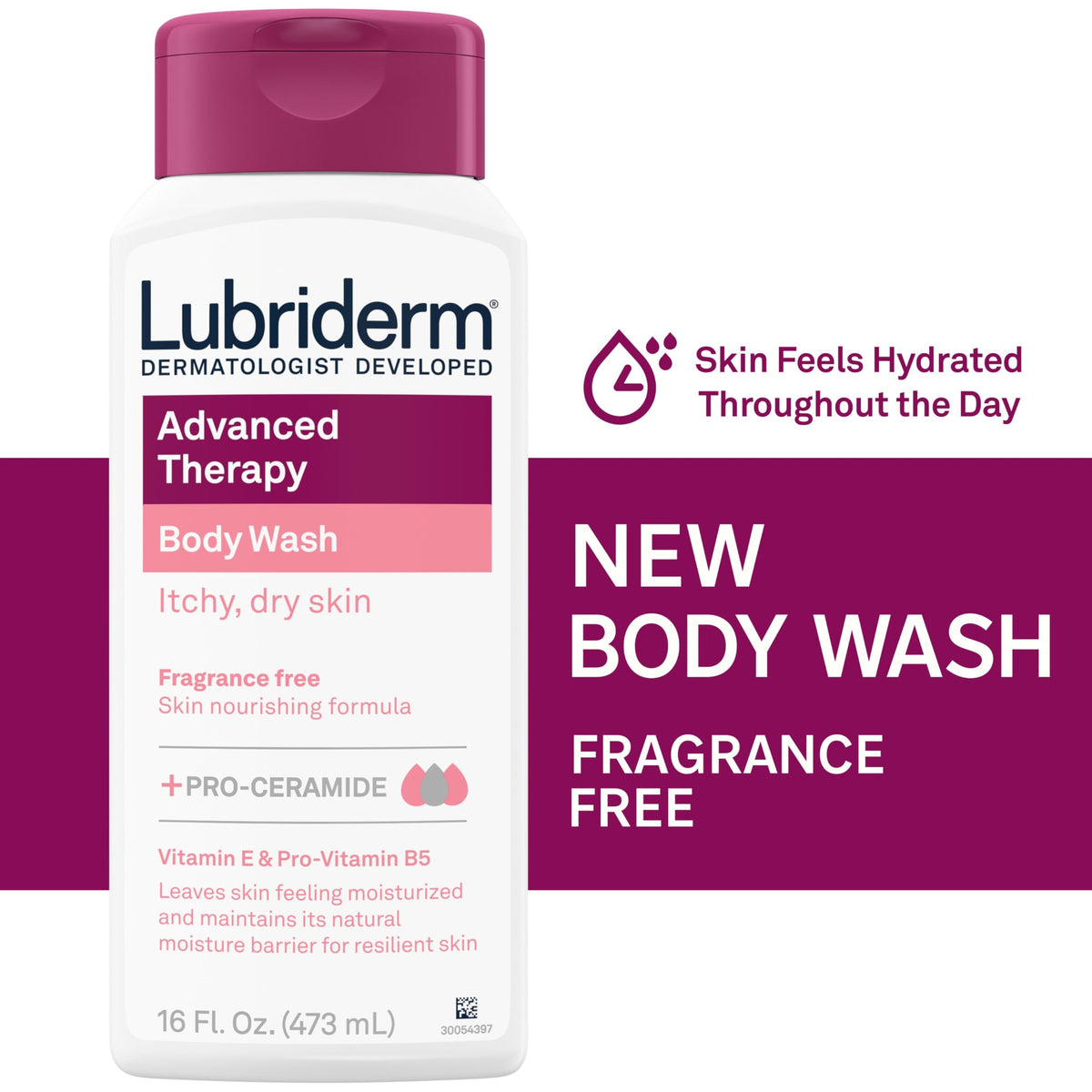 Lubriderm pump top dispensing body wash for easy controlled use benefit