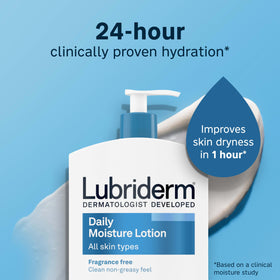Lubriderm pump-top closeup demonstrating easy, mess-free dispensing