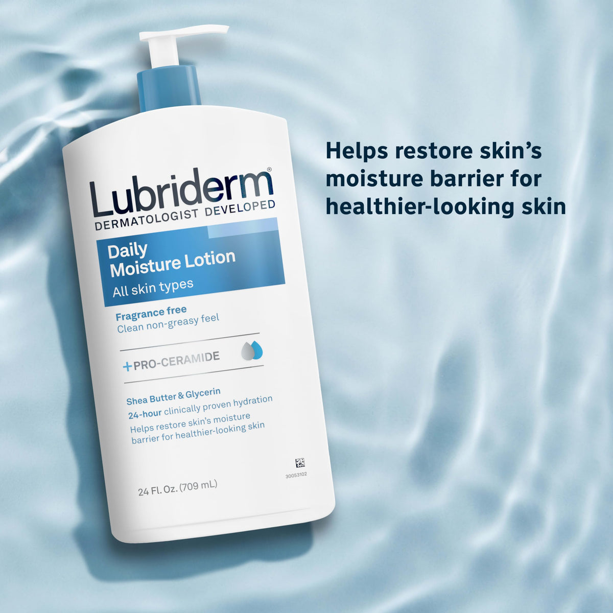 Lubriderm cream texture closeup highlighting fast-absorbing non-greasy feel