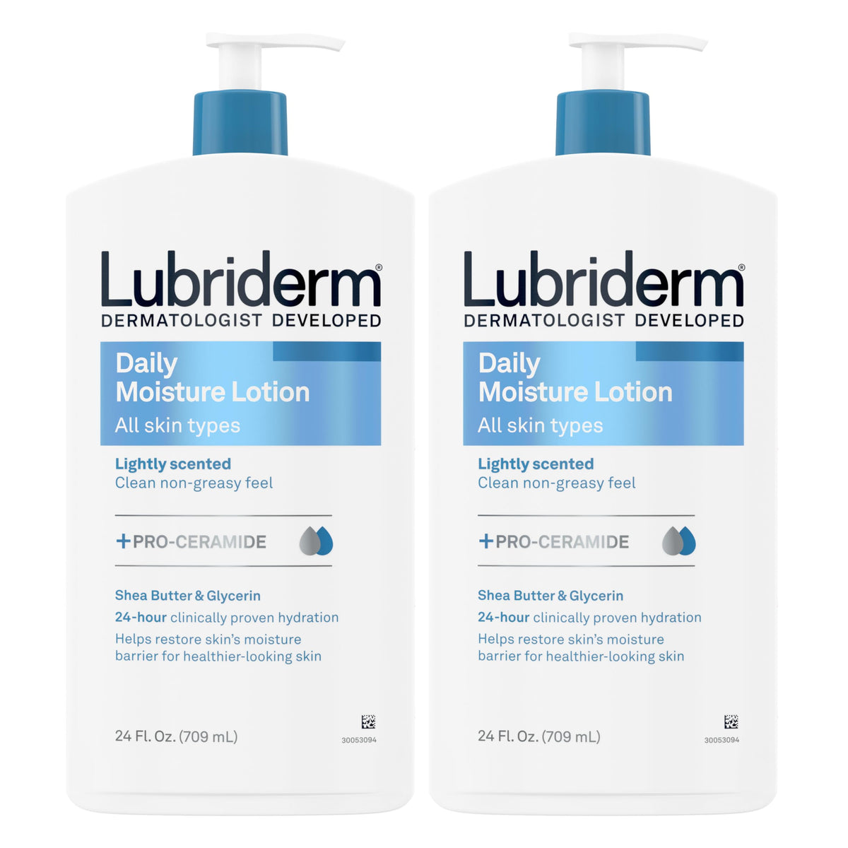 Lubriderm twin pack front view showing bottles and label for visible value