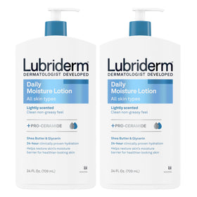 Lubriderm twin pack front view showing bottles and label for visible value