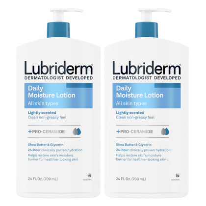 Lubriderm twin pack front view showing bottles and label for visible value