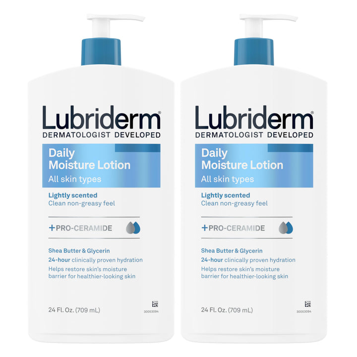 Lubriderm twin pack front view showing bottles and label for visible value