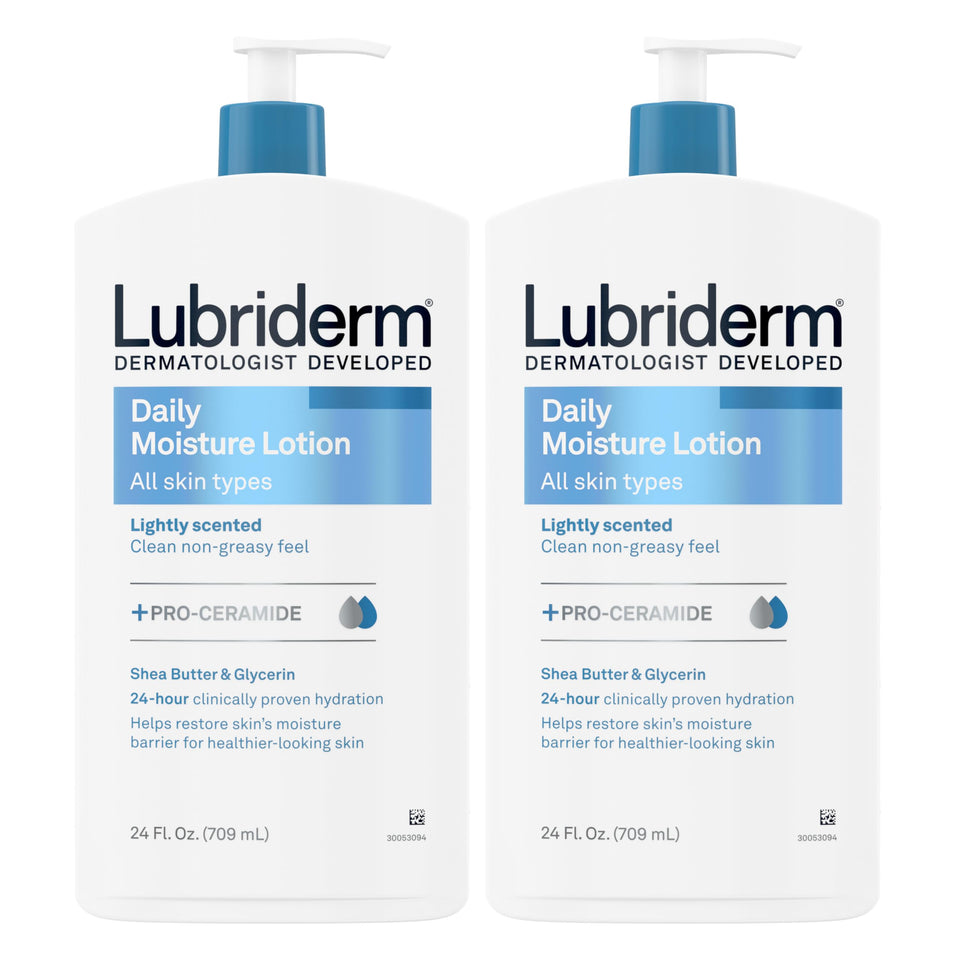 Lubriderm twin pack front view showing bottles and label for visible value