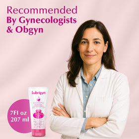 Lubrigyn lotion texture on palm highlighting lightweight hydration