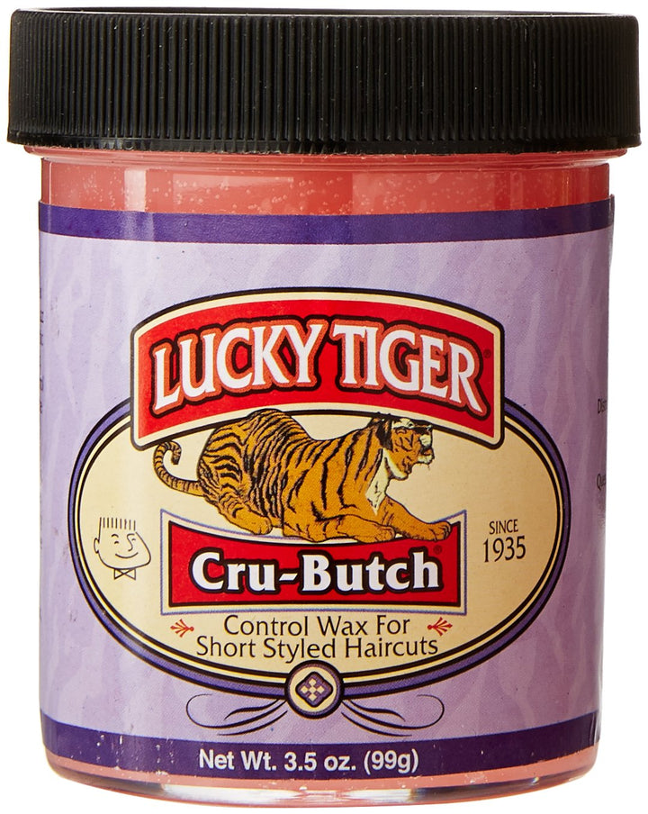 Lucky Tiger front jar showing label and travel-sized control wax for precise styling