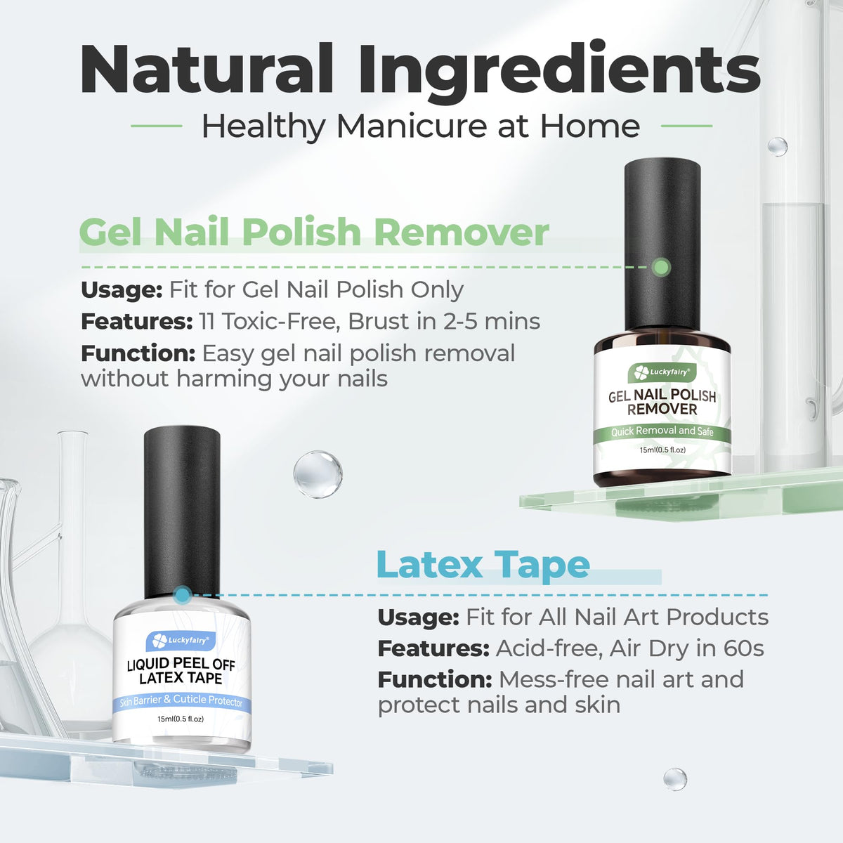 Luckyfairy before and after nails displaying fast gel polish lifting
