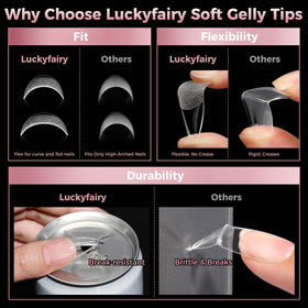 luckyfairy bent tip demonstrating flexible soft-gel toughness