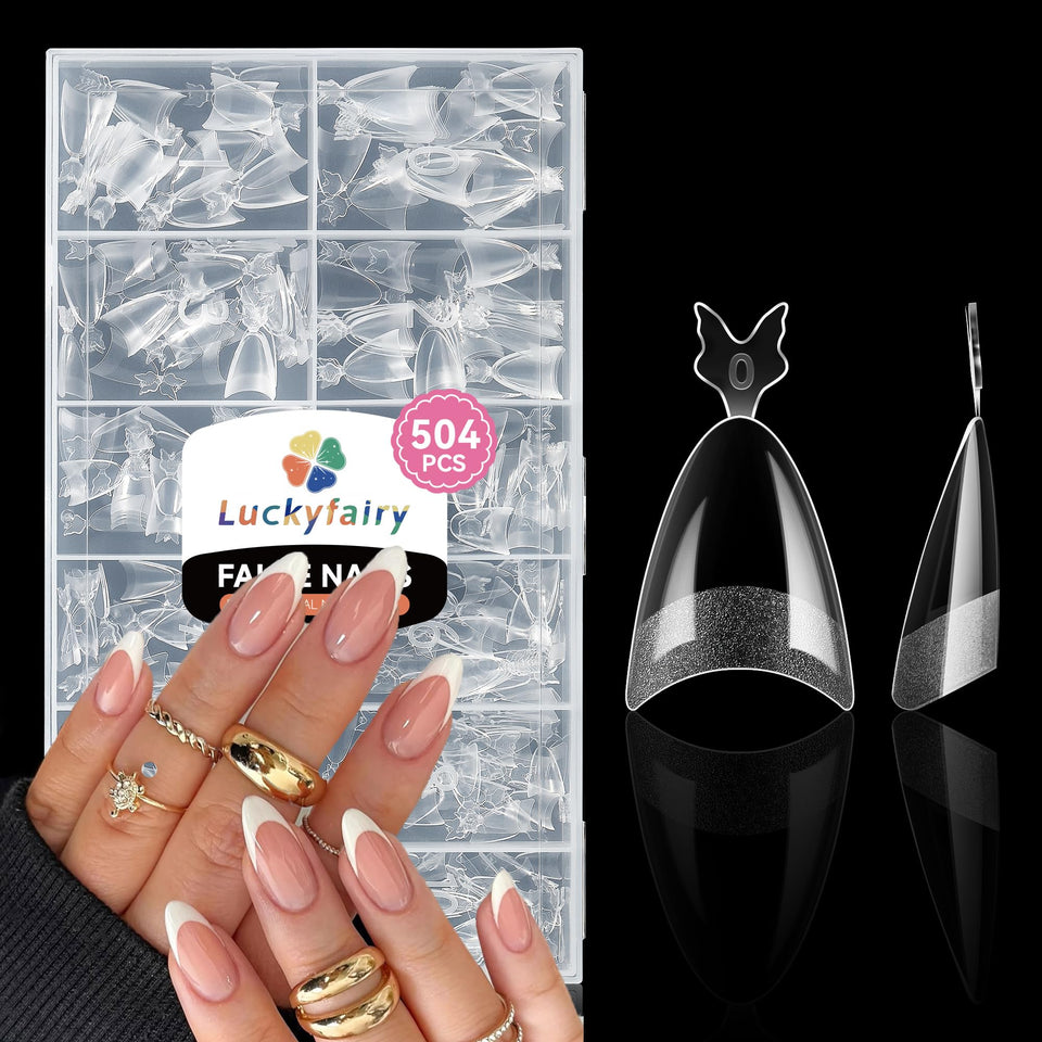 Luckyfairy front packaging showing 504 almond tips and benefits