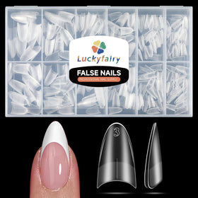 Luckyfairy front packaging showing 360 medium almond tips and clear count benefit