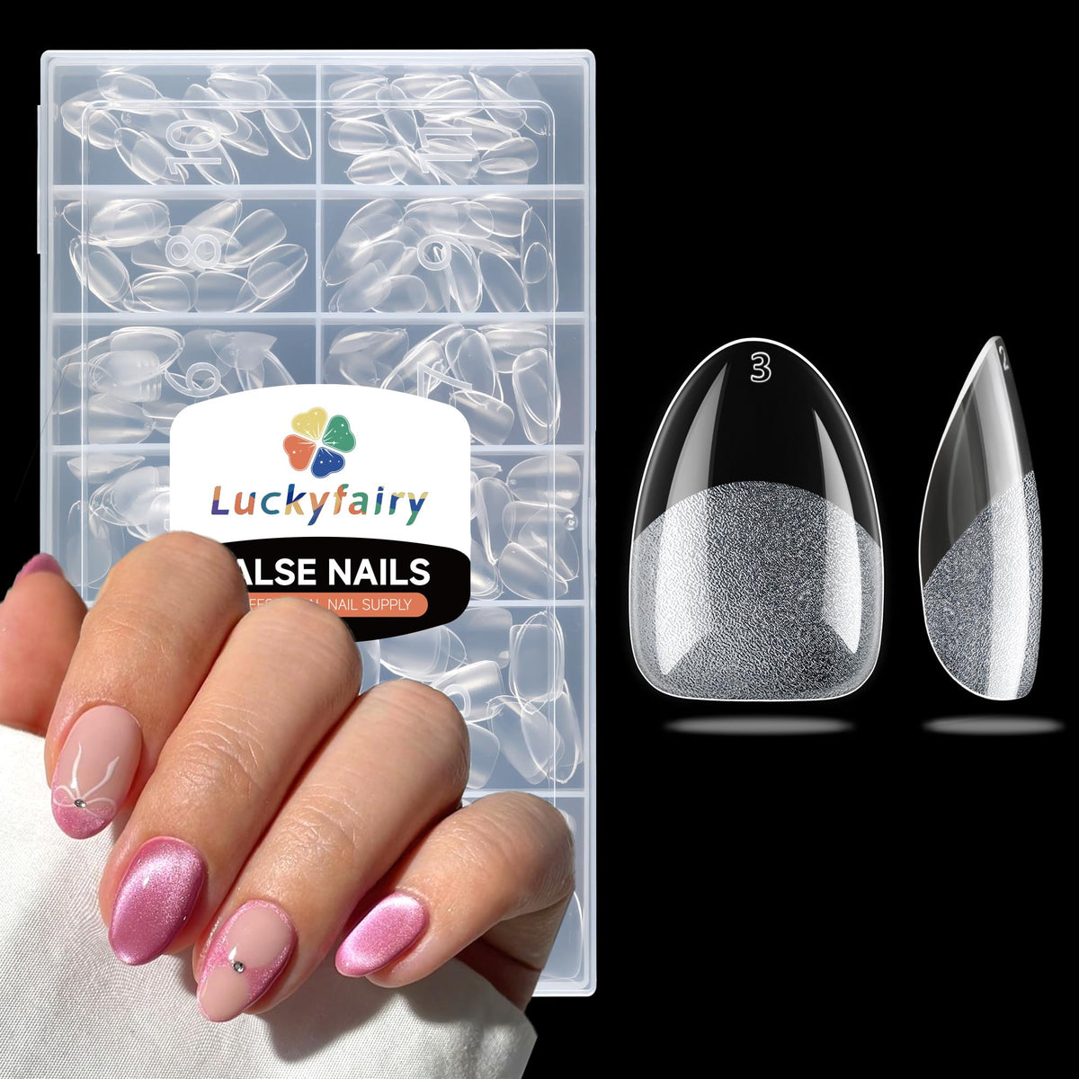 luckyfairy front packaging showing full 240pcs kit and sizes, clear organization benefit