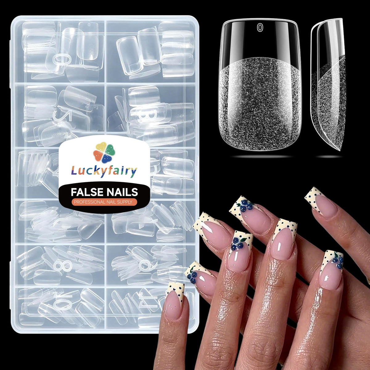 Luckyfairy front packaging showing 240-piece kit and sizes for convenience