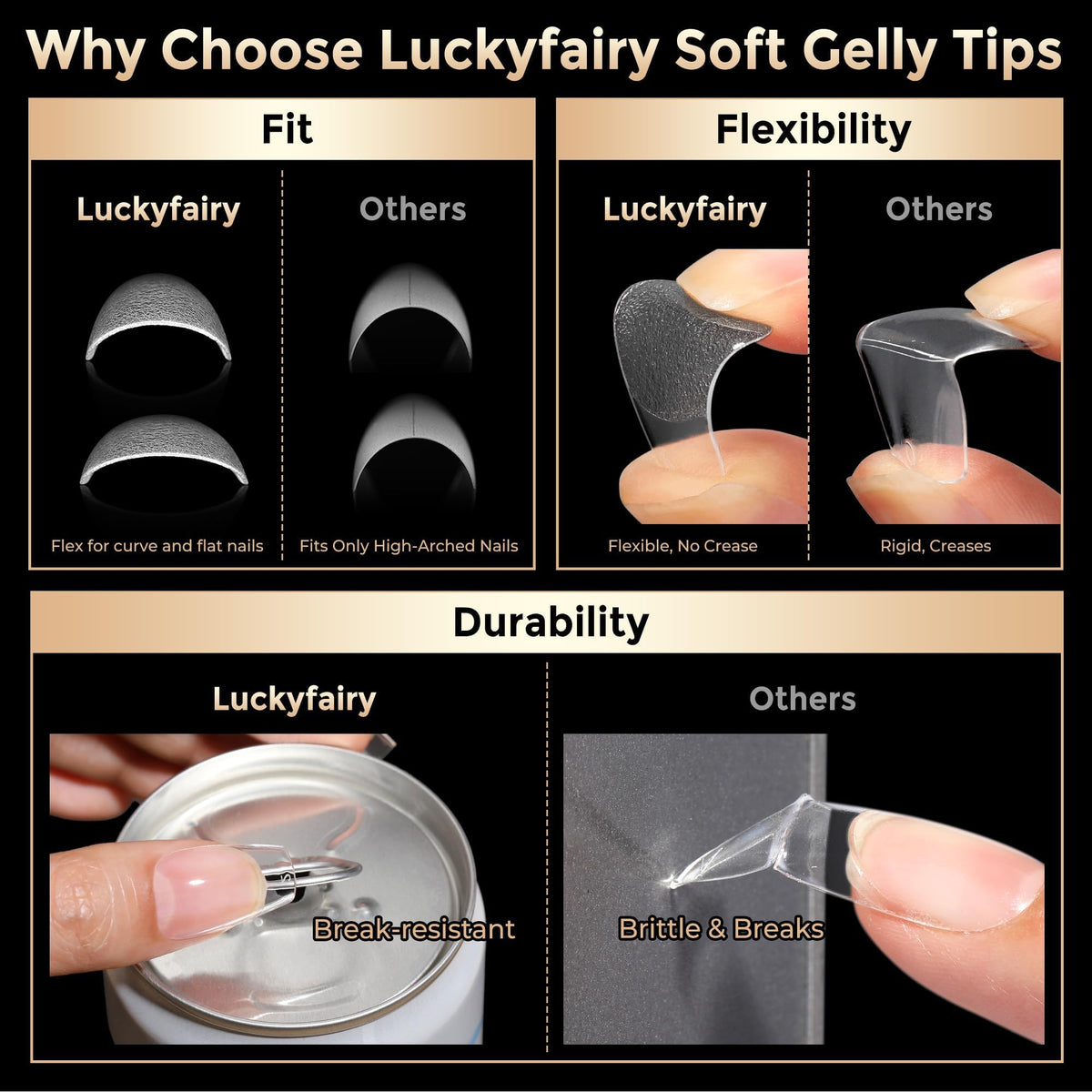 Luckyfairy application on fingers demonstrating press-on ease and fit
