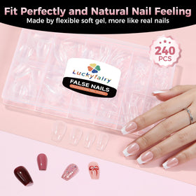 luckyfairy hands applying press-on tips, quick home manicure benefit