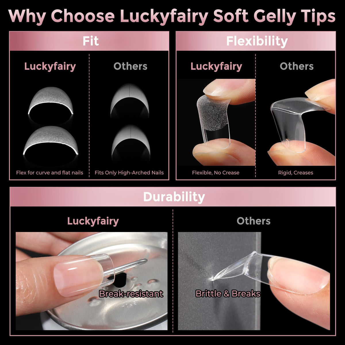 Luckyfairy in-use press-on application demonstrating quick salon-quality finish