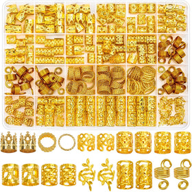 Lucomb clear organizer box showing 220 gold hair jewelry pieces, organized for convenience