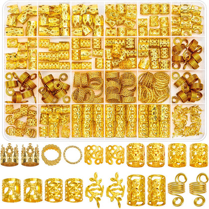 Lucomb clear organizer box showing 220 gold hair jewelry pieces, organized for convenience