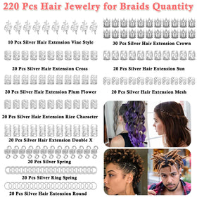 Lucomb close-up of silver crown charm on braided hair, highlighting decorative detail and shine benefit