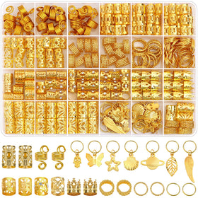 Lucomb front packaging showing 280-piece hair jewelry set and variety benefits