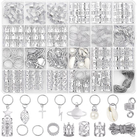 Lucomb front packaging showing 259-piece silver hair jewelry set, convenient organization