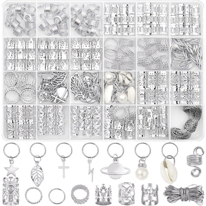Lucomb front packaging showing 259-piece silver hair jewelry set, convenient organization