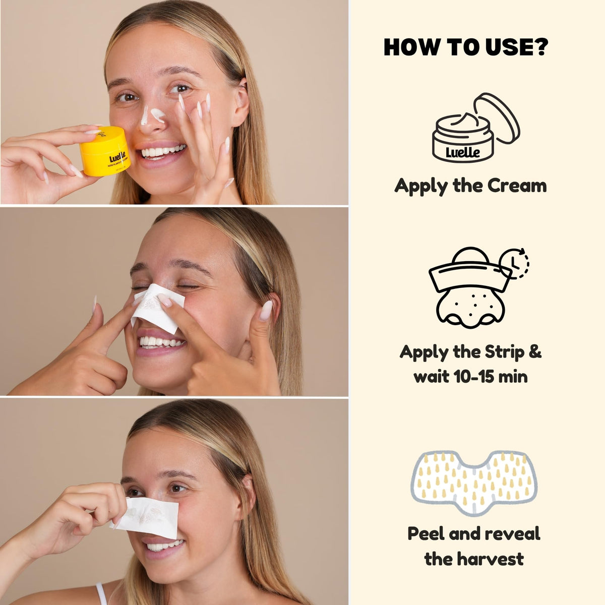 luelle application on nose demonstrating easy placement for targeted pore cleaning