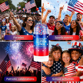 Lulesi glitter on cheek painted flag stripe for instant patriotic impact