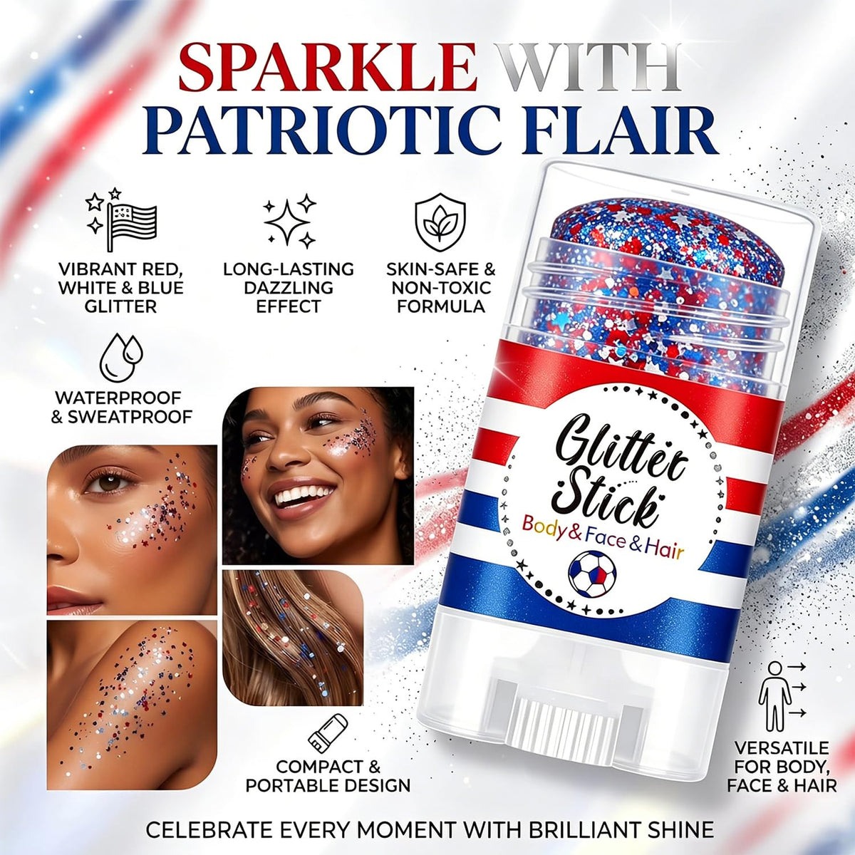 Lulesi glitter stick used on hair roots and braids adding long-lasting festive shine