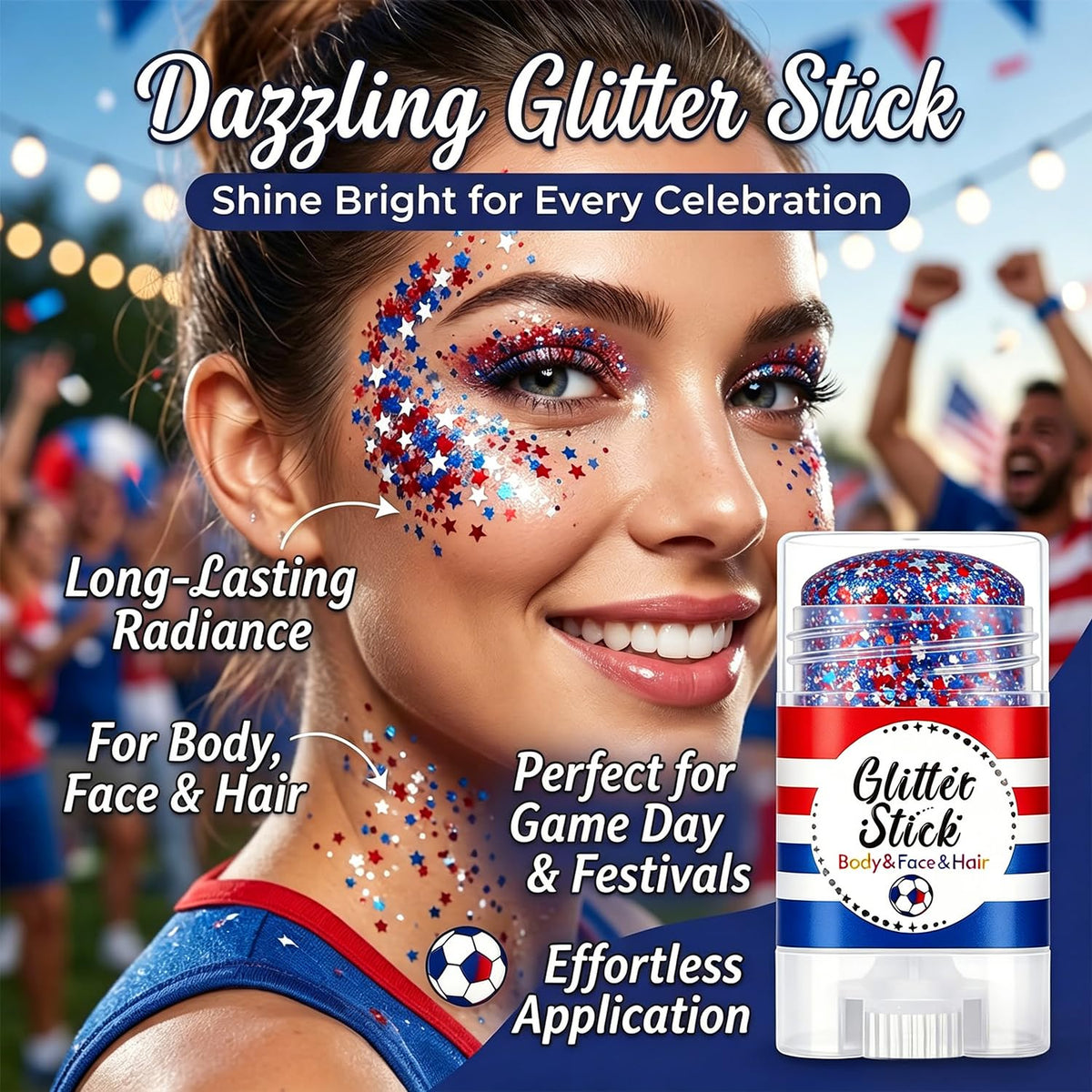 Lulesi glitter stick close-up texture displaying mixed fine glitter and star sequins