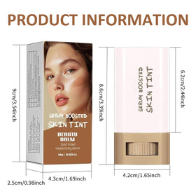 Lulesi on model’s face showing dewy finish, natural-looking skin enhancement