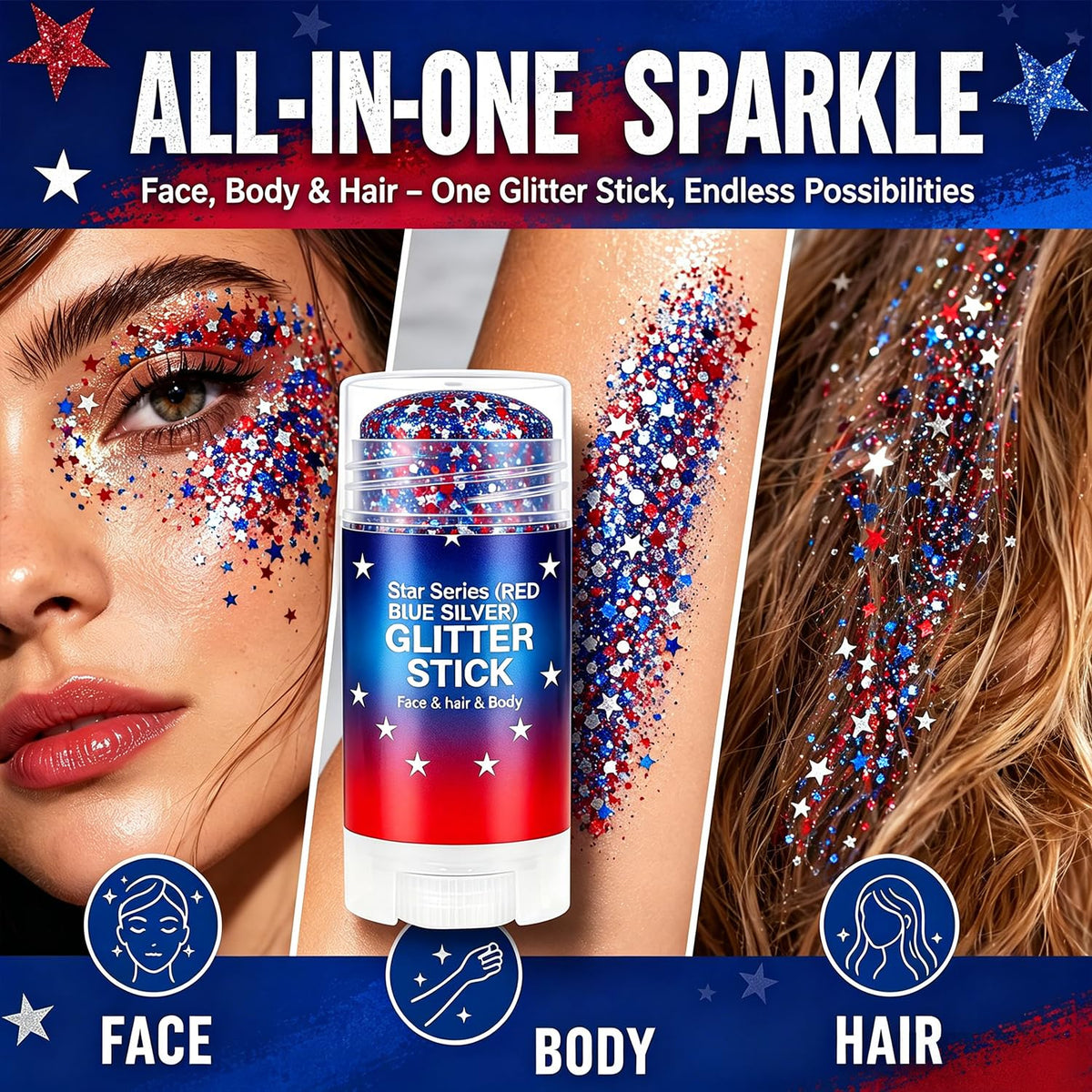 Lulesi glitter stick held in hand showing scale and travel-friendly size