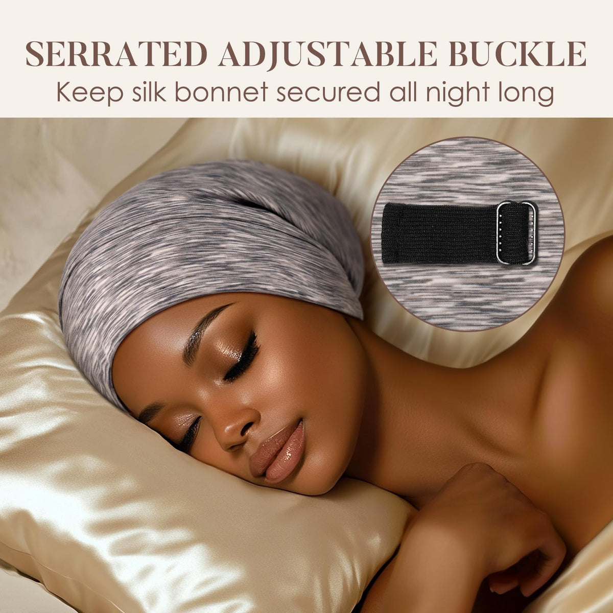 LULUSILK worn on model in bed showing comfortable all-night protection
