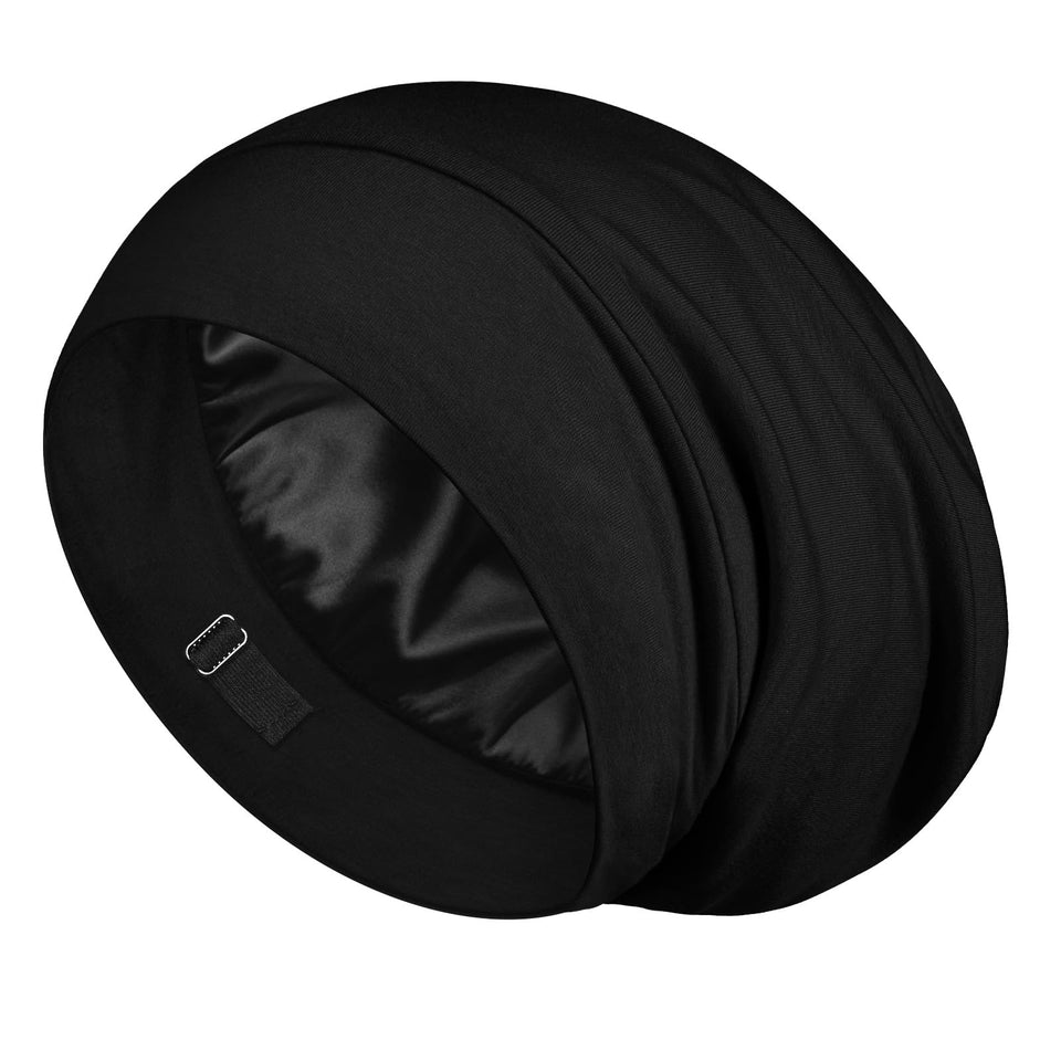 LULUSILK front view of bonnet showing smooth silk and secure fit benefit