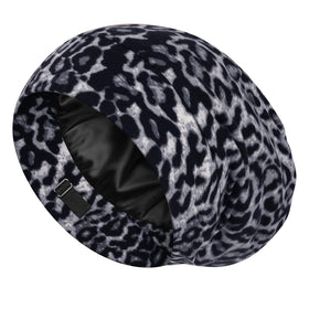LULUSILK front view black leopard cap shows stylish protection