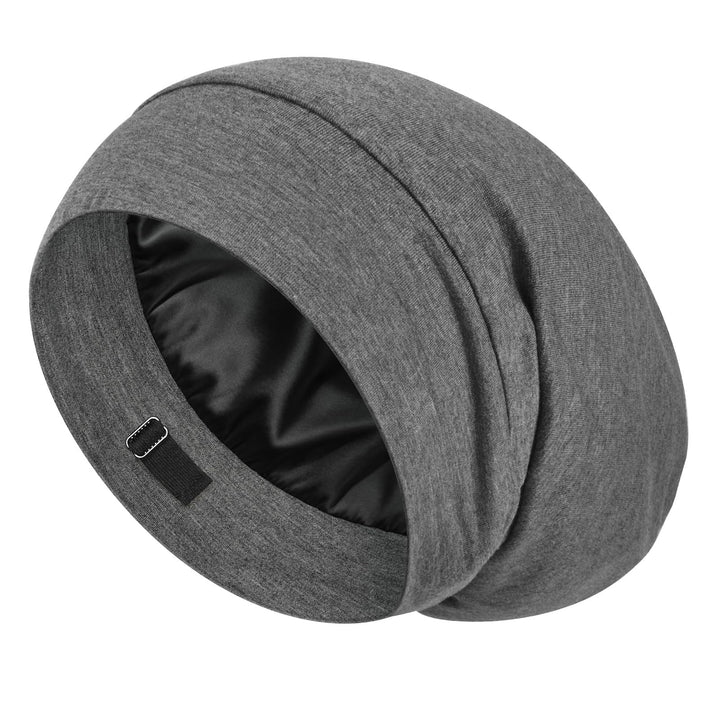 LULUSILK front view dark grey cap showing full bonnet fit and comfort