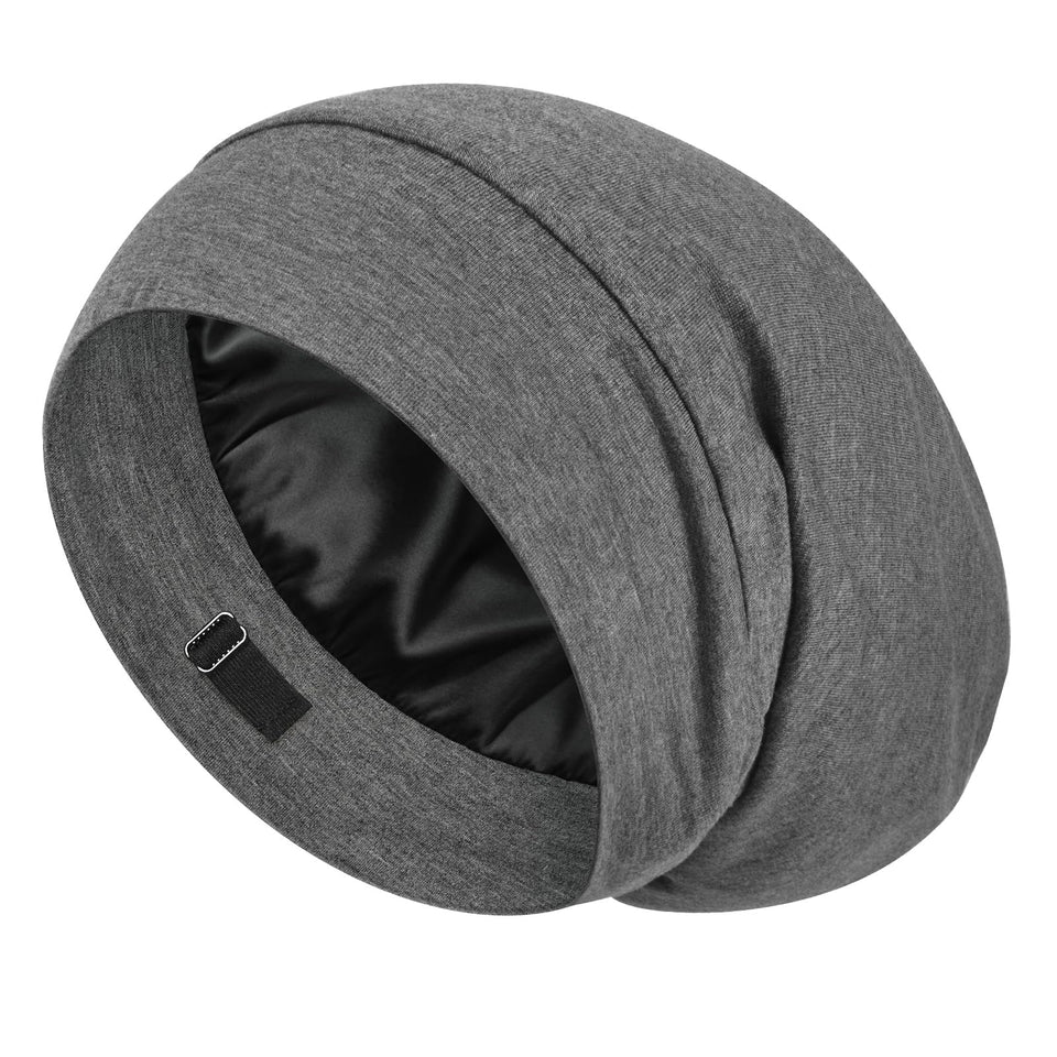 LULUSILK front view dark grey cap showing full bonnet fit and comfort