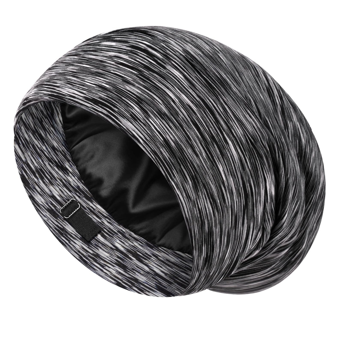 LULUSILK front view of dark grey sleep cap showing fit and design benefit comfortable protection
