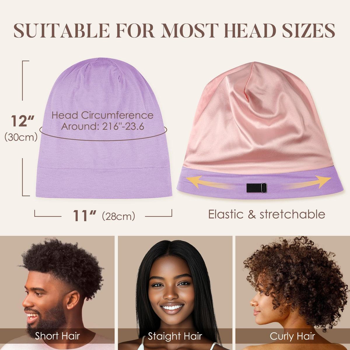 LULUSILK model sleeping wearing lavender cap, comfortable breathable night protection