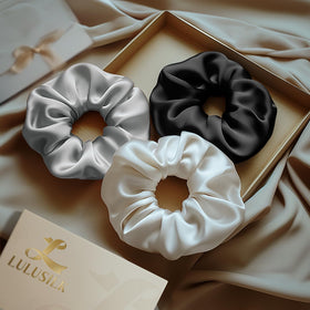 LULUSILK scrunchies in gift-ready box, elegant present-ready benefit