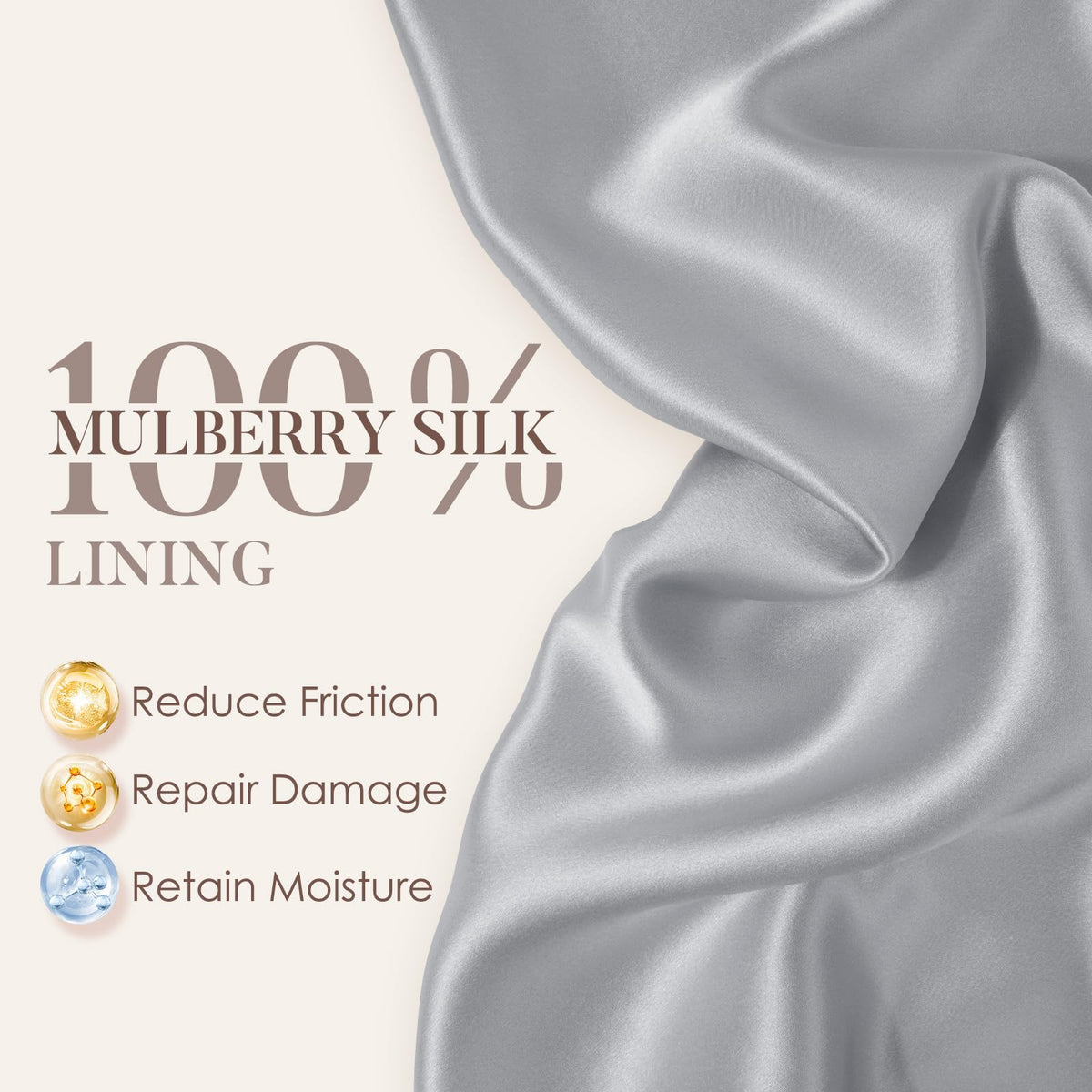 LULUSILK close-up of mulberry silk lining preserving hair moisture and smoothness