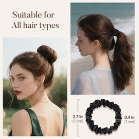 LULUSILK scrunchie beside coin for scale showing compact size ideal for travel