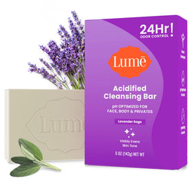 Lume bar front packaging showing Lavender Sage scent and benefits