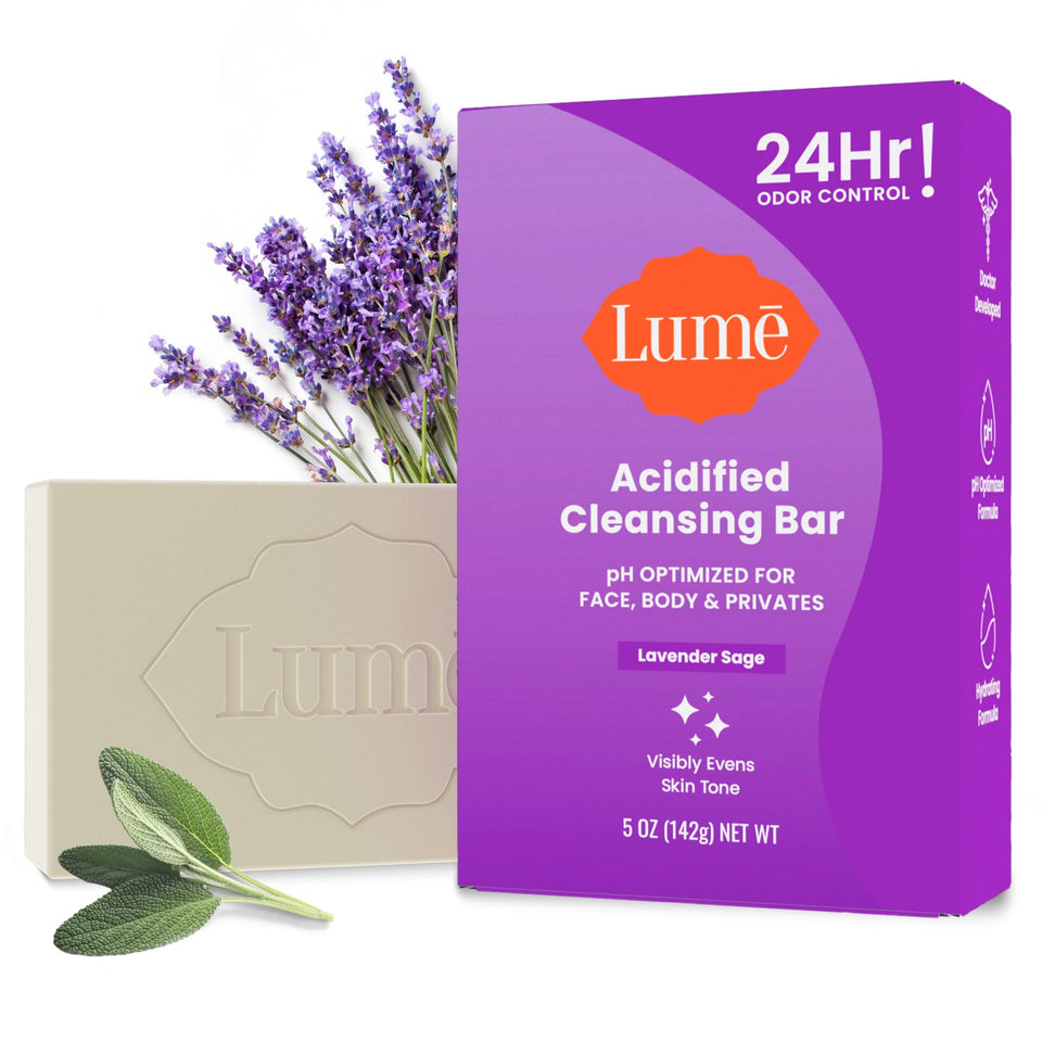 Lume bar front packaging showing Lavender Sage scent and benefits