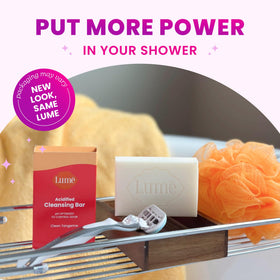 Lume bar placed beside whole-body deodorant to show layered odor protection