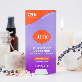 Lume deodorant and soap side by side for scale comparison