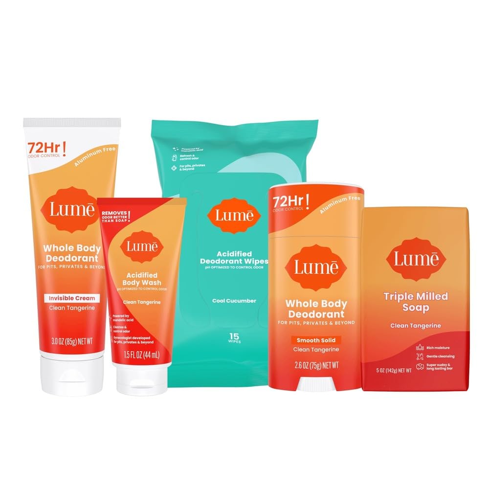 Lume front packaging showing Clean Tangerine starter pack benefits
