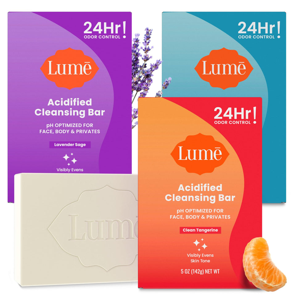 Lume front packaging showing three bars and clear odor control benefit