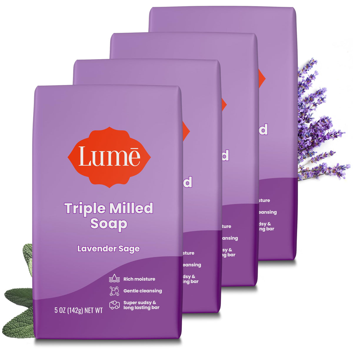 Lume front packaging showing Lavender Sage scent and moisturizing benefit