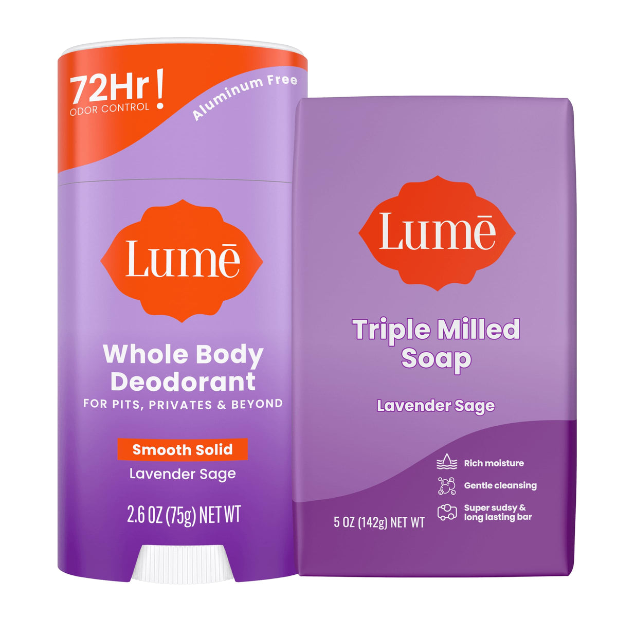 Lume front packaging showing Lavender Sage bundle and benefits