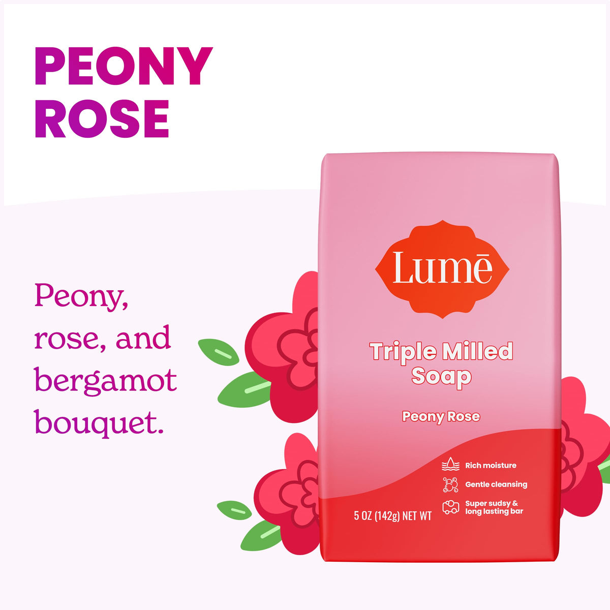 Lume triple milled soap bar top down view highlighting dense bar and long lasting cleansing benefits